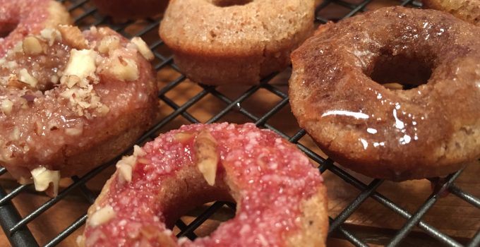 Cinnamon, candy and pecan glazed mini donuts (no sugar)